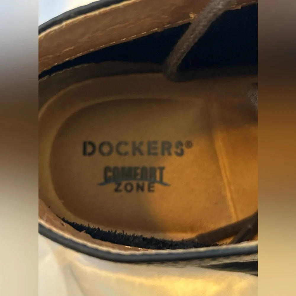 DOCKERS Size 9M Black Leather 4-Eye‎ Chukka Boots Tan Stitching
